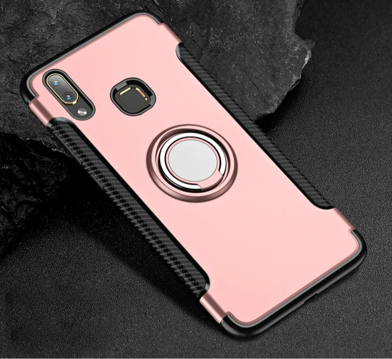 Чехол для Vivo V9 для Vivo Y85, чехол для телефона, Жесткий ПК+ Мягкий силиконовый защитный чехол для Vivo V11 pro V11i Y97 X23, магнитный автомобильный держатель - Цвет: Розовый