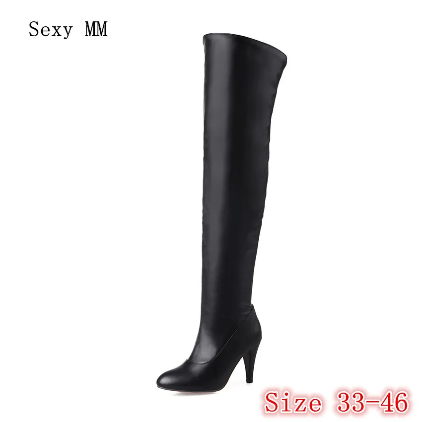 

Spring Autumn Leather Women Over the Knee Boots High Heel Woman Thigh High Boots Plus Size 33 - 40 41 42 43 44 45 46