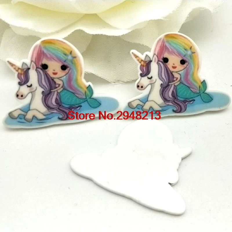 2 стиля с принтом в виде единорога из мультфильма и русалки плоское украшение