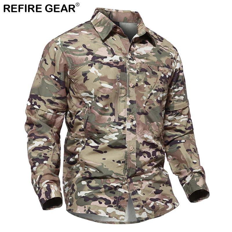 Мужская Уличная камуфляжная рубашка Refire Gear съемная со съемным рукавом дышащая