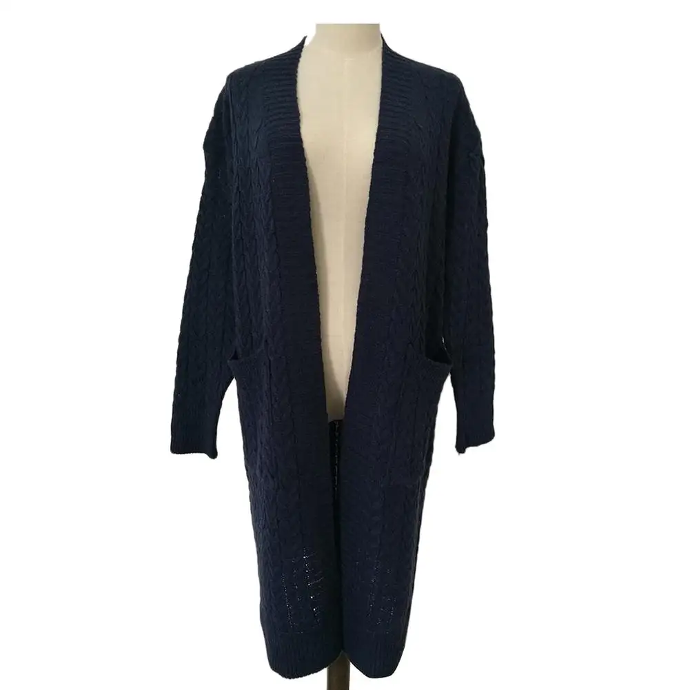 Harajuku Long Twist Pocket Cardigan Sweater Coat Ladies Fashion Knit Women Large Casual Black Jacket Winter |
