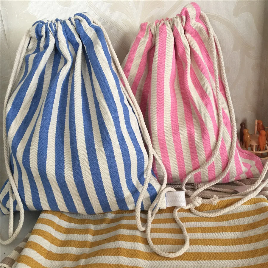 

Хлопковый холщовый рюкзак YILE на шнурке, сумка для книг и обуви, синяя, розовая, желтая полоска, B8512b