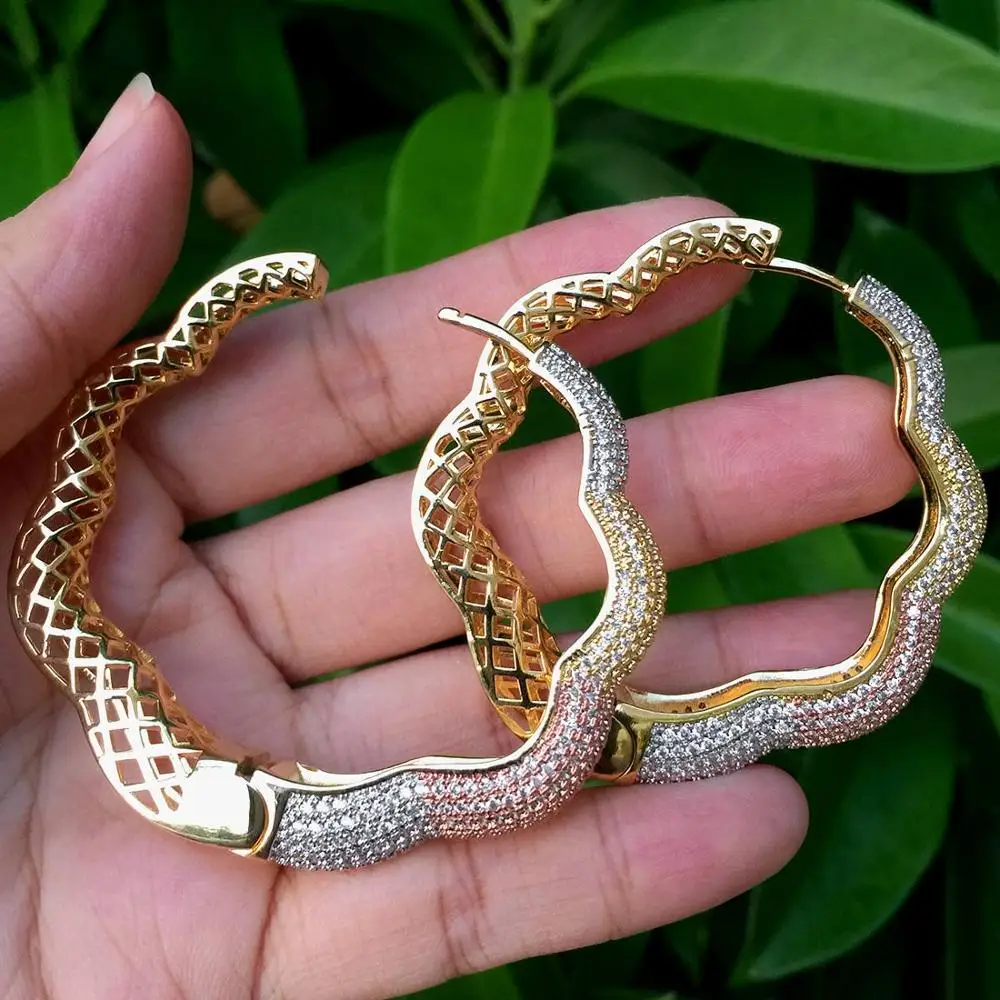 ModemAngel роскошные большие серьги для женщин три тона цветные медный материал CZ