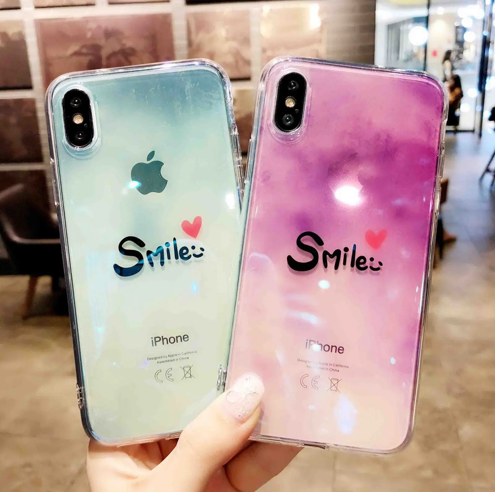 Shockproof Laser Blu-Ray Transparent Clear Patterned Word Glossy Slim Soft Silicon Rubber Case Cover for IPhone X 6s 7 8 Plus |