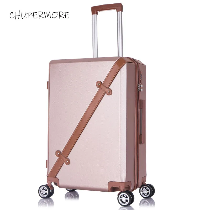 rose gold Chupermore модные ретро сумки на колёсиках наборы Спиннер милый чемодан колеса 20 дюймов женские сумки для путешествий пароль тележка - Color: rose gold