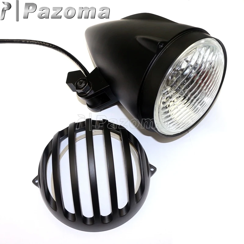 PAZOMA черная Старая школа 4 5 &quotфара мотоцикла гриль ребристый налобный фонарь для