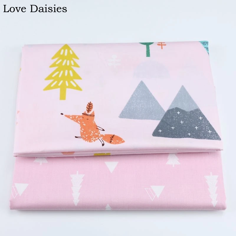 100% хлопок саржа мультфильм скандинавский ветер Розовый Бежевый с цветом лес лисы