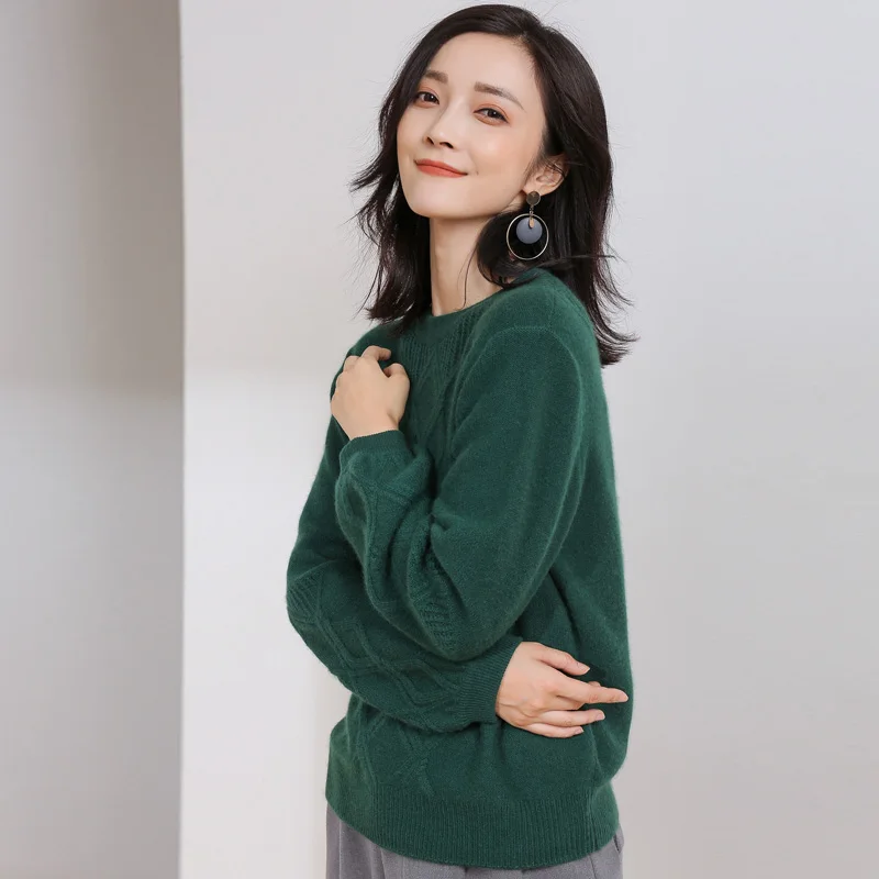 DILLY FASHION Women crew neck solid lantern sleeve winter cashmere knitted pullover sweater- GML7248 | Женская одежда