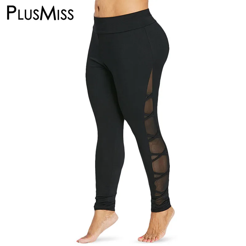PlusMiss размера плюс 5XL с сетчатыми вставками Фитнес леггинсы женские большие