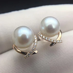 Rose gold color Серьги-гвоздики Sinya с бриллиантами и натуральным южным жемчугом Au750, золотые модные дизайнерские ювелирные изделия для женщин, девушек, мам, подарок - Цвет камня: Rose gold color