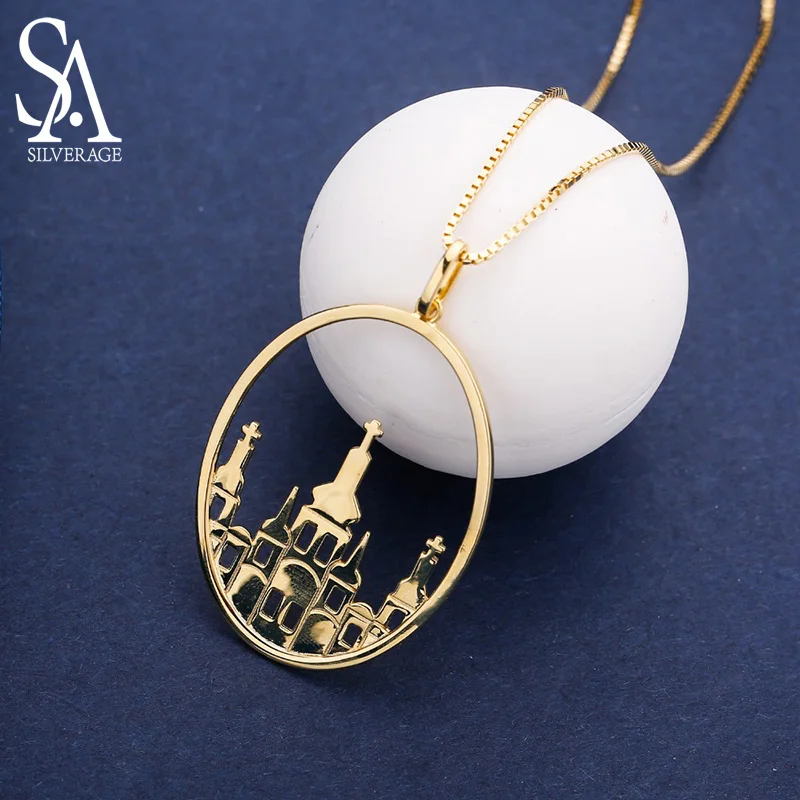 

SA SILVERAGE Real 925 Sterling Silver Oval Gold Color Pendant Necklaces for Woman 925 Silver Necklace Women Jewelry Necklace