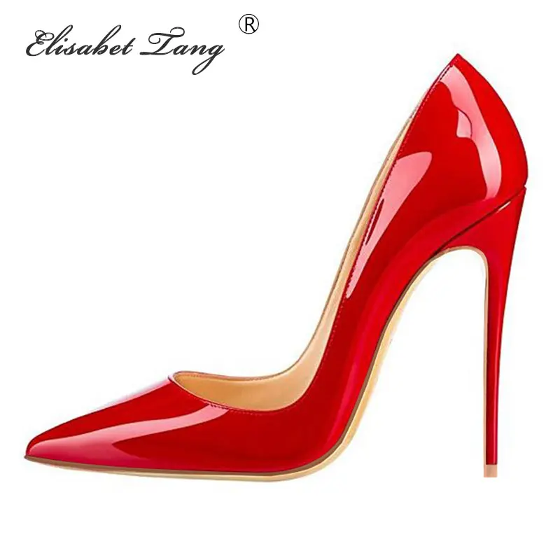 12CM HEEL Red ElisabetTang/Брендовая обувь; женские туфли на высоком каблуке 12 см; красные туфли-лодочки на каблуке; женская обувь на высоком каблуке; пикантные свадебные туфли на шпильке - Цвет: 12CM HEEL Red