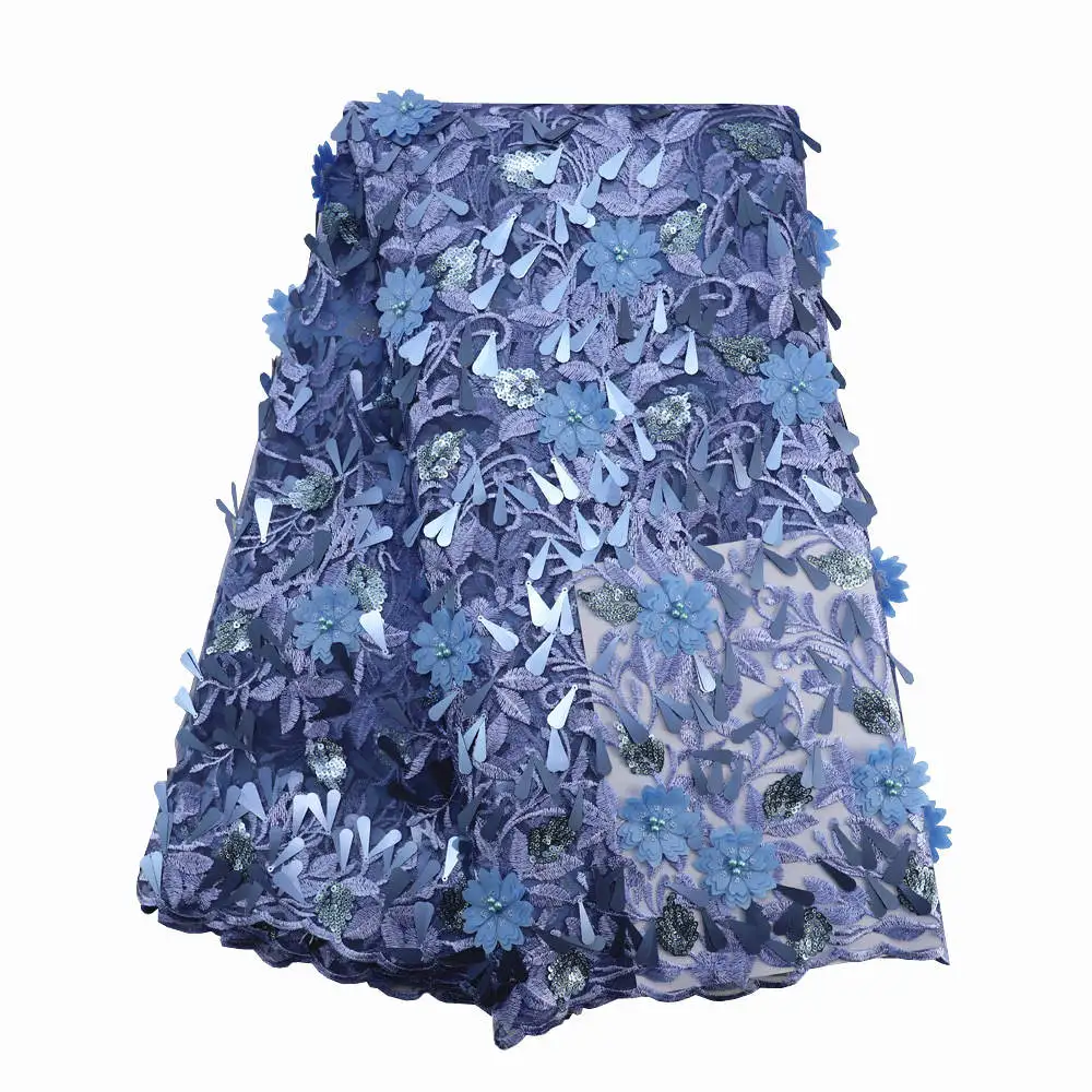 Французский кружева с блестками 2019 синий Дубай африканская кружевная ткань