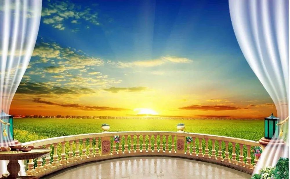 3d фотообои на заказ обои для балкона голубое небо солнце современные гостиной