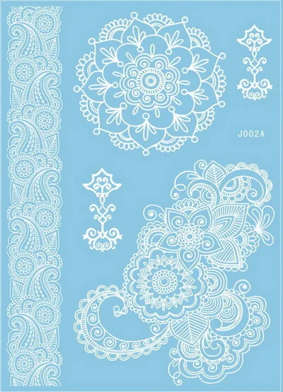 J02A Одна часть быстрая водостойкая Татуировка Для женщин белый Henna кружева браслет с бабочкой цепи Ср Люкс ременное тату Стикеры J019 - Цвет: J02A