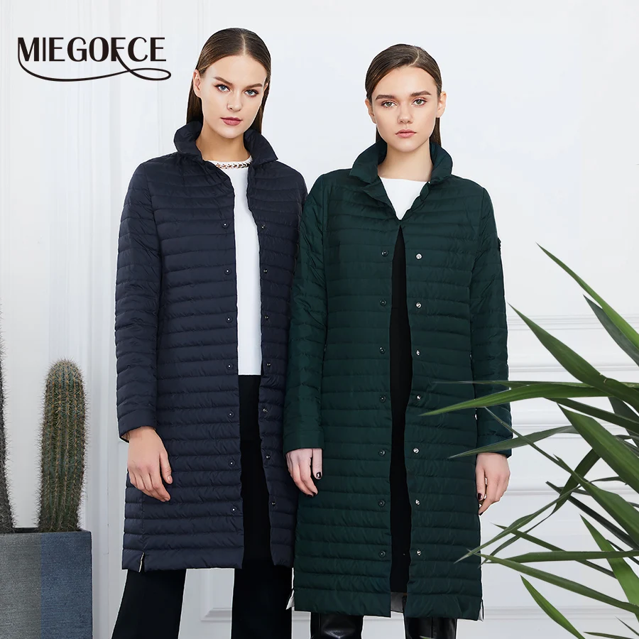 MIEGOFCE Весенняя Осенняя Коллекция КуртокТонкий Женский Плащь Утепленное Пальто Длина До Колен Куртка С Стоячим Воротником Женское Элегантное Пальто Плащь На Кнопках Стеганка