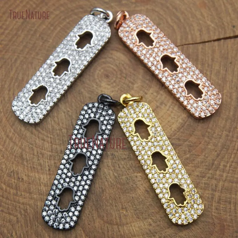 

Copper Pendant Jewelry Clear Cz Micro Pave Hollow Out Hand Hamsa Rounded Rectangle Pendant In 34.5*8.5 mm PM9237