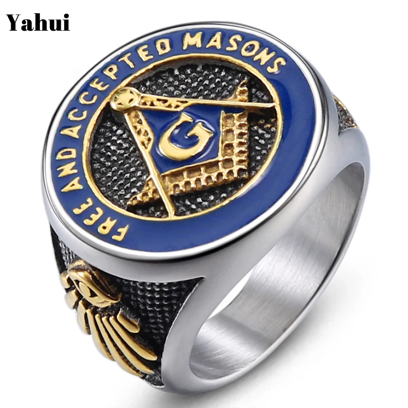 Мужское титановое кольцо Masonic Ma Gong модное из нержавеющей стали синего золота на