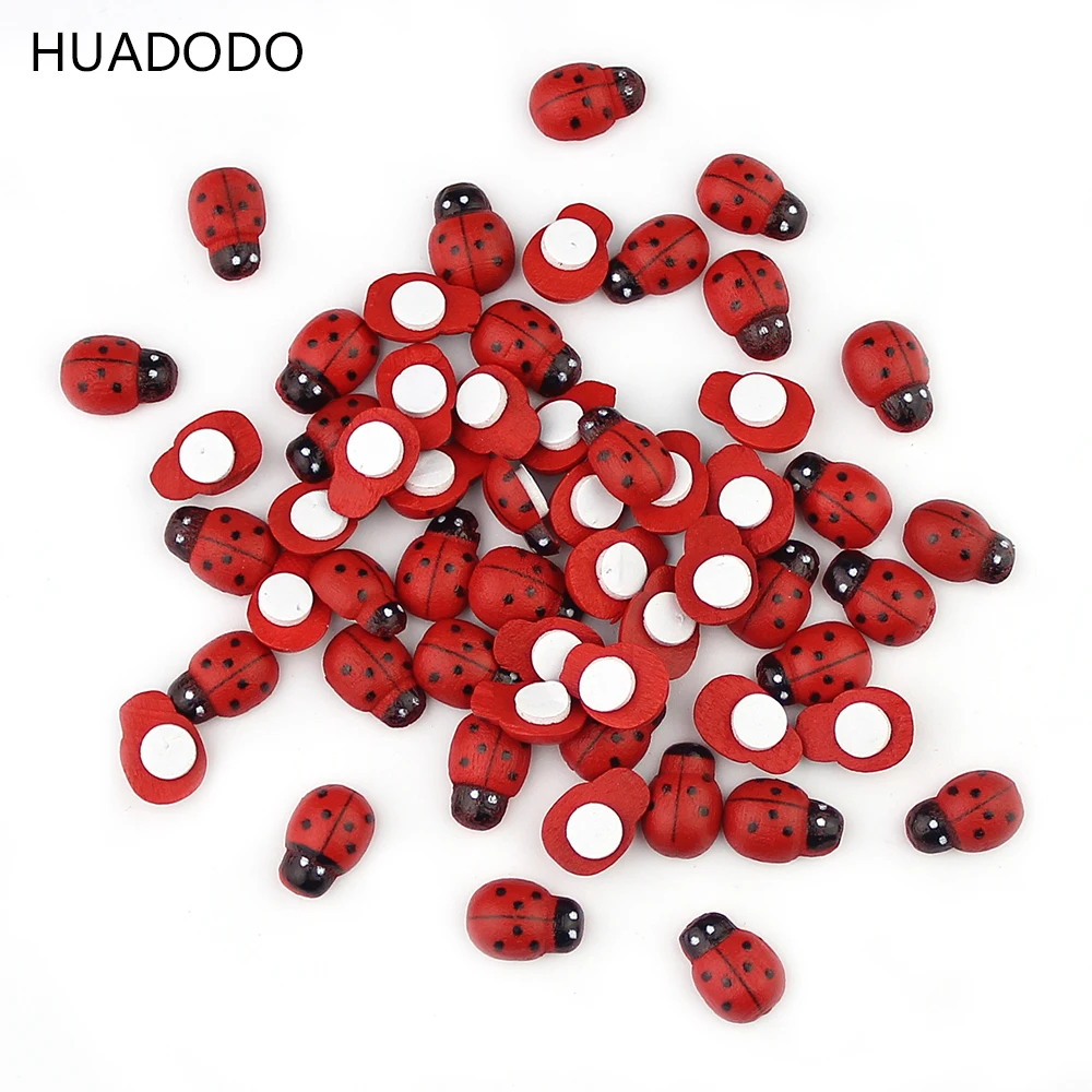 HUADODO 100 шт./лот Красная деревянная губка Божья коровка самоклеящиеся наклейки DIY