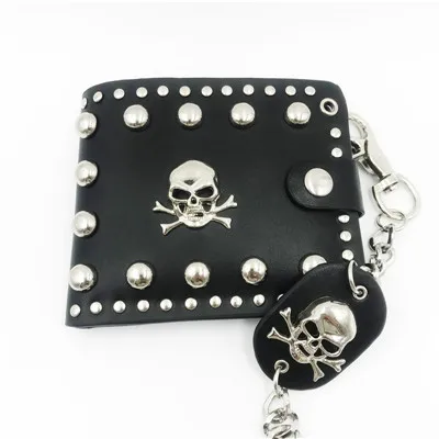 Black(with Chain) Крутой, в стиле панк, готика стильный мужской бумажник винтажный один череп PU кожаный кошелек мужской кошелек ретро держатель для карт кошелек с цепочкой - Цвет: Black(with Chain)