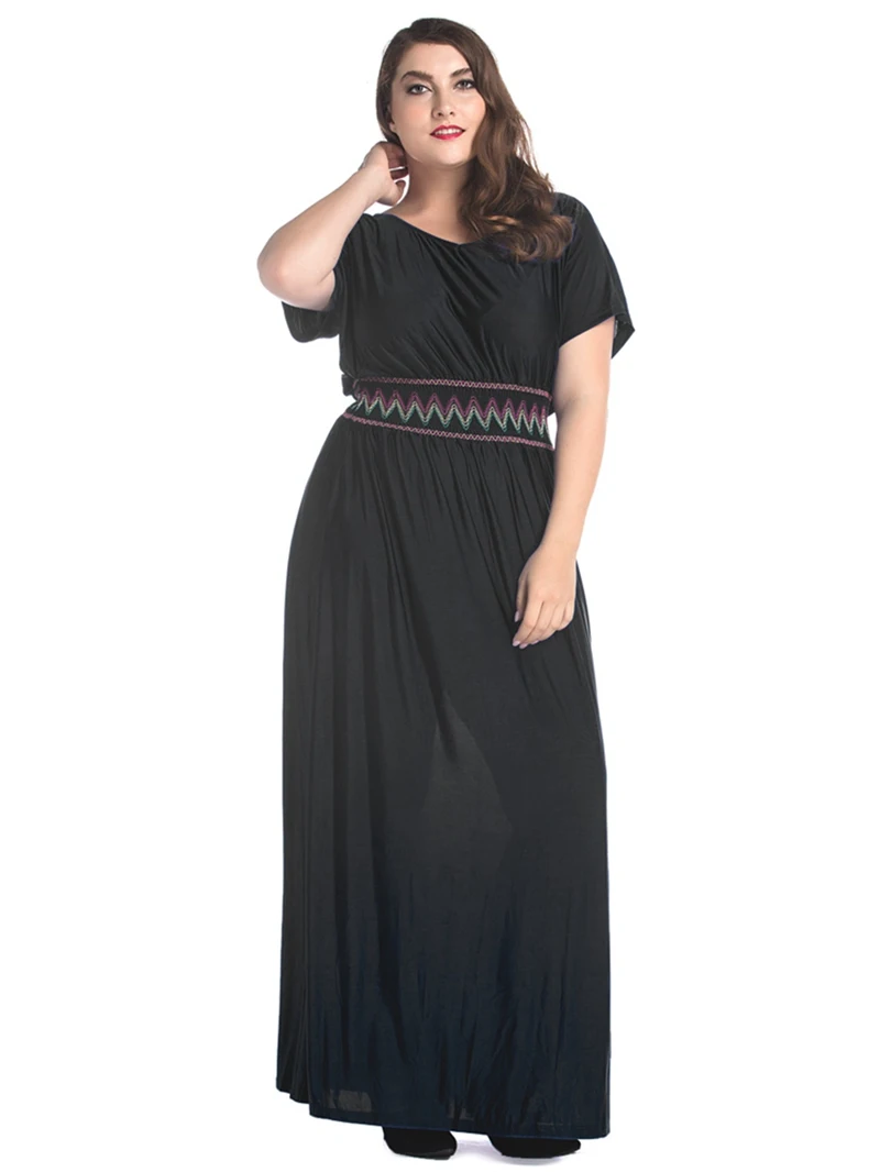 Женское длинное пляжное платье свободное с коротким рукавом Boho 5XL 6XL 7XL черный и