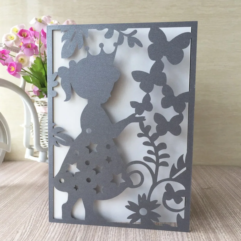 

30pcs/lot Chic Pearl Paper Laser Cut Invitations Card Sweet Birthday Party Decorations Greeting Blessing Card
