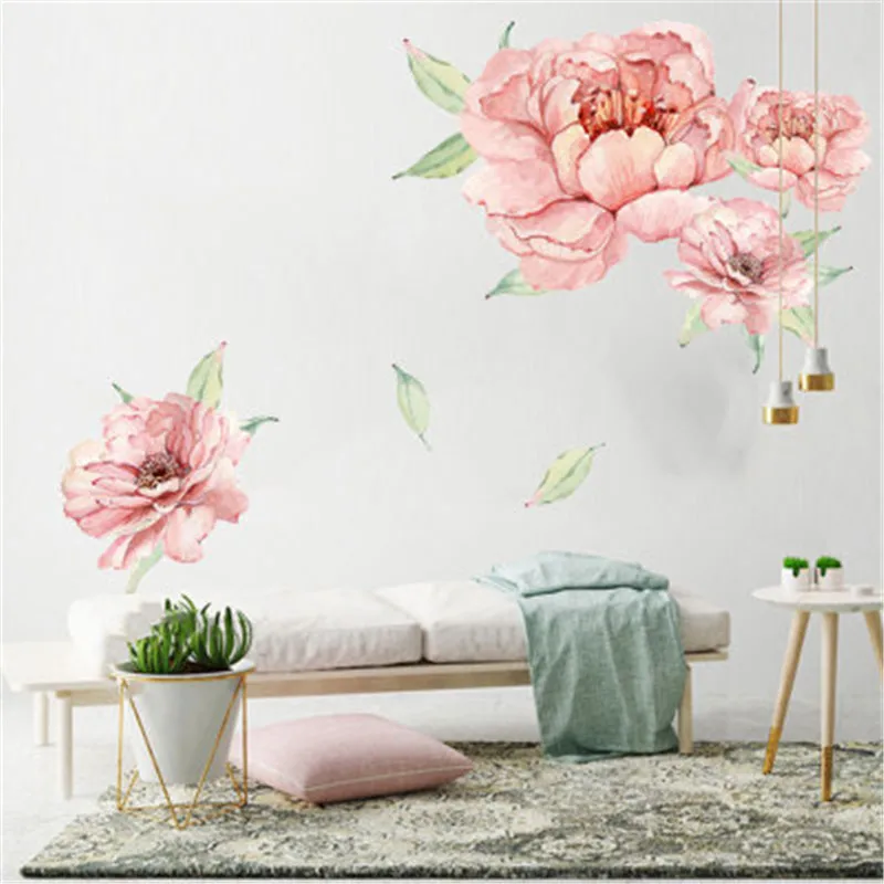 Романтические Розовые цветы пионы на стены Наклейки для украшения свадьбы