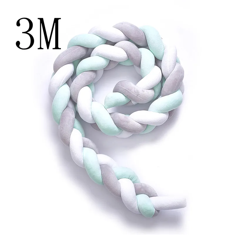 3M Gray White Green 1 шт., 1 м/2 м/3 м, детский бампер ручной работы с узлом для кровати новорожденного, длинная плетеная Подушка, детская кровать, бампер с узлом, детская кроватка, декор для детской комнаты - Цвет: 3M Gray White Green