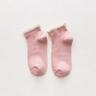 pink Весенние кружевные носки с оборками, Хлопковые женские носки до щиколотки с милыми оборками, милые повседневные короткие женские винтажные носки-подследники - Цвет: pink