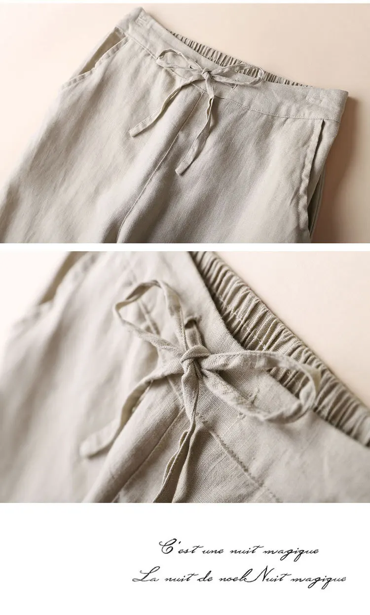 Female Summer Cotton Linen Pants Korean Plus Size 3xl Khaki Pencil Pants Girls Loose Slim Trousers Women Casual Lace Up Capri