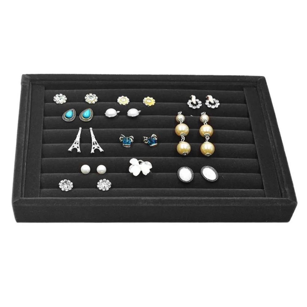 7 отделений бархатный замшевый органайзер для сережек украшений|Коробки и ящики