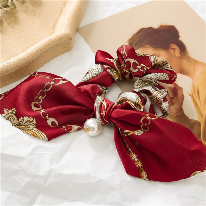 Ruoshui прекрасный кролик Scrunchies женщина печатных волосы с цветами Галстуки Девушки