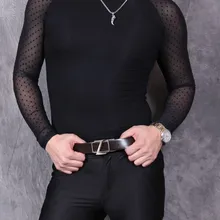 Мужская Прозрачная Сексуальная рубашка в сеточку с узором