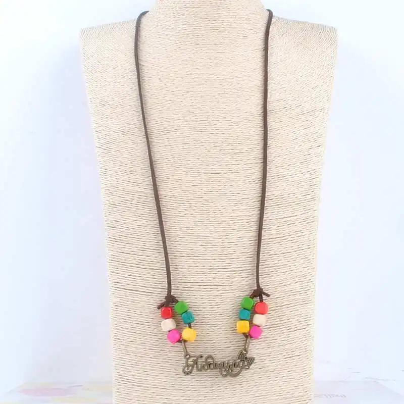 Ожерелье цепочка с деревянными бусинами и кожаным шнуром|antique vintage|rope chain necklacerope |