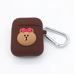 Brown Bear Силиконовый чехол с мультипликационными airpods чехол Обложка с брелок для apple airpods протектор чехол - Цвет: Brown Bear