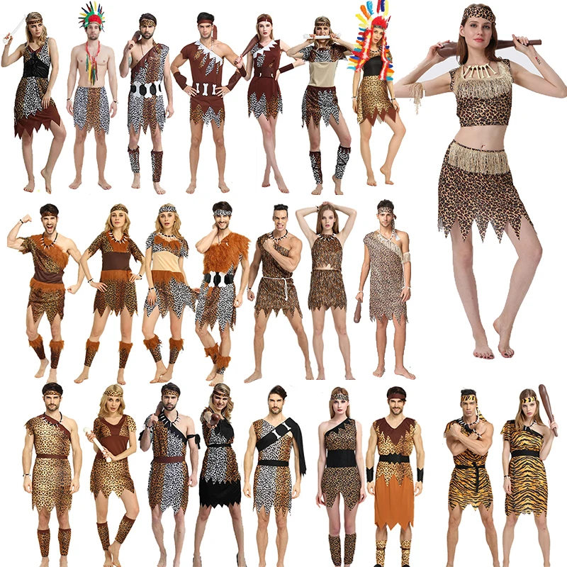 Leopard print cos primitives Adult Halloween African drum indigenous Indians performance clothing | Тематическая одежда и