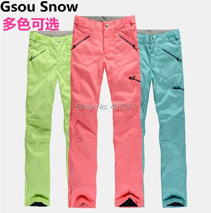 Женские лыжные штаны Gsou Snow розовые желто зеленые водонепроницаемые 10 к|pink ski