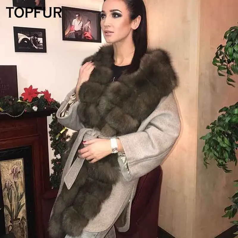 TOPFUR роскошное новое пальто из натурального меха Женское зимнее шерстяное
