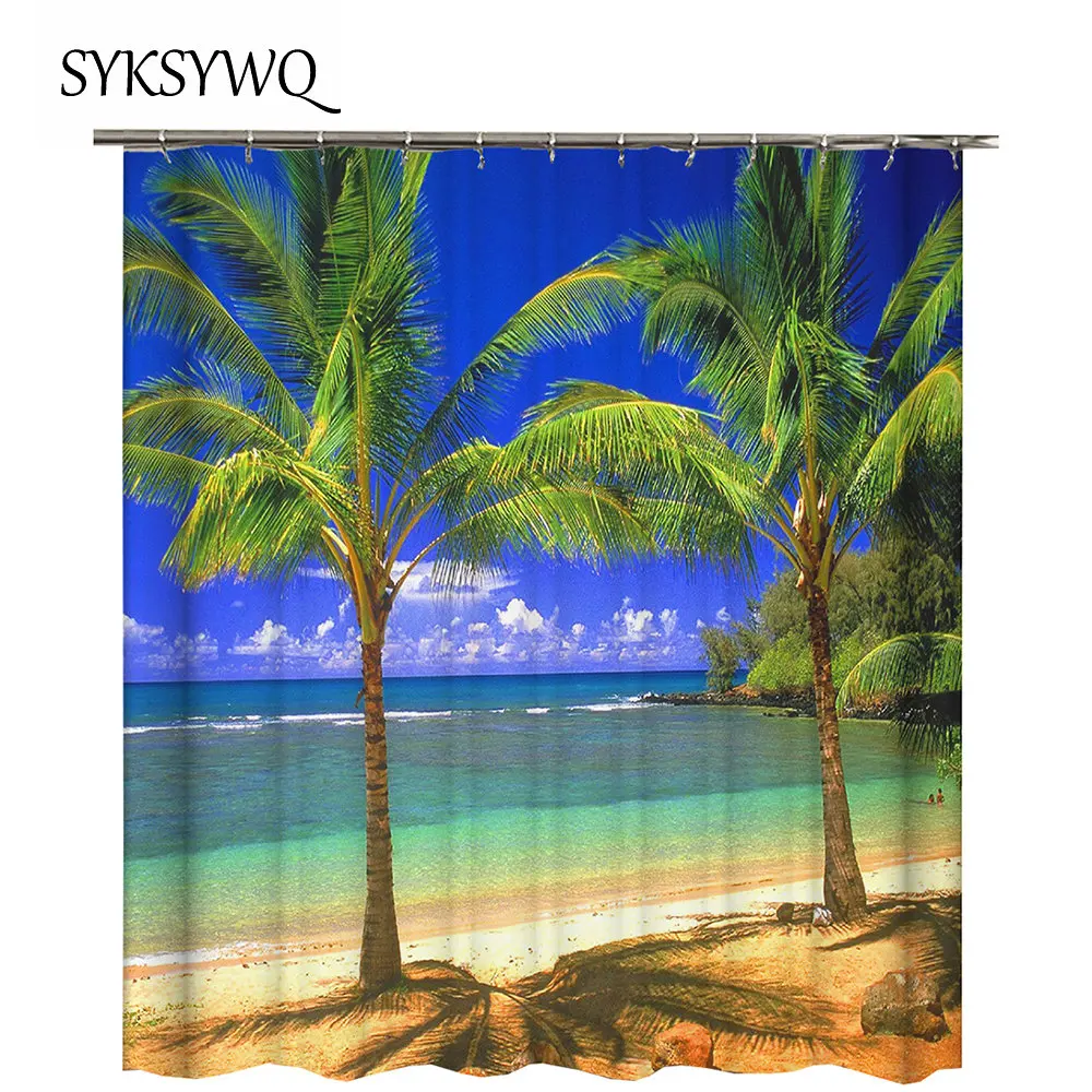 Пальмовая занавеска для душа черно белая ванной летняя дерева тропические