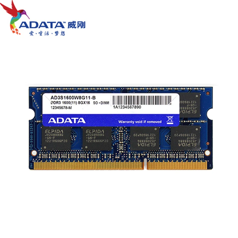 Память для ноутбука ADATA DDR3 DDR3L 2 ГБ 4 8 1600 МГц SO DIMM 204 pin 1333 Lenovo ThinkPad HP 1 5 В|204 pin|8gb 1600mhzlaptop