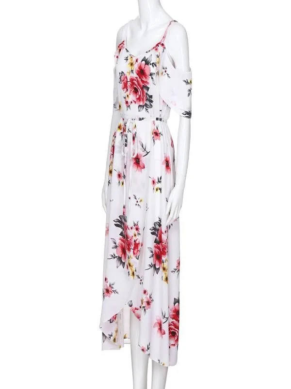 2019 Fashion Women summer dress Casual Short Sleeve Cold Shoulder Boho Flower Print maxi Dress women beach vestido plus | Женская одежда