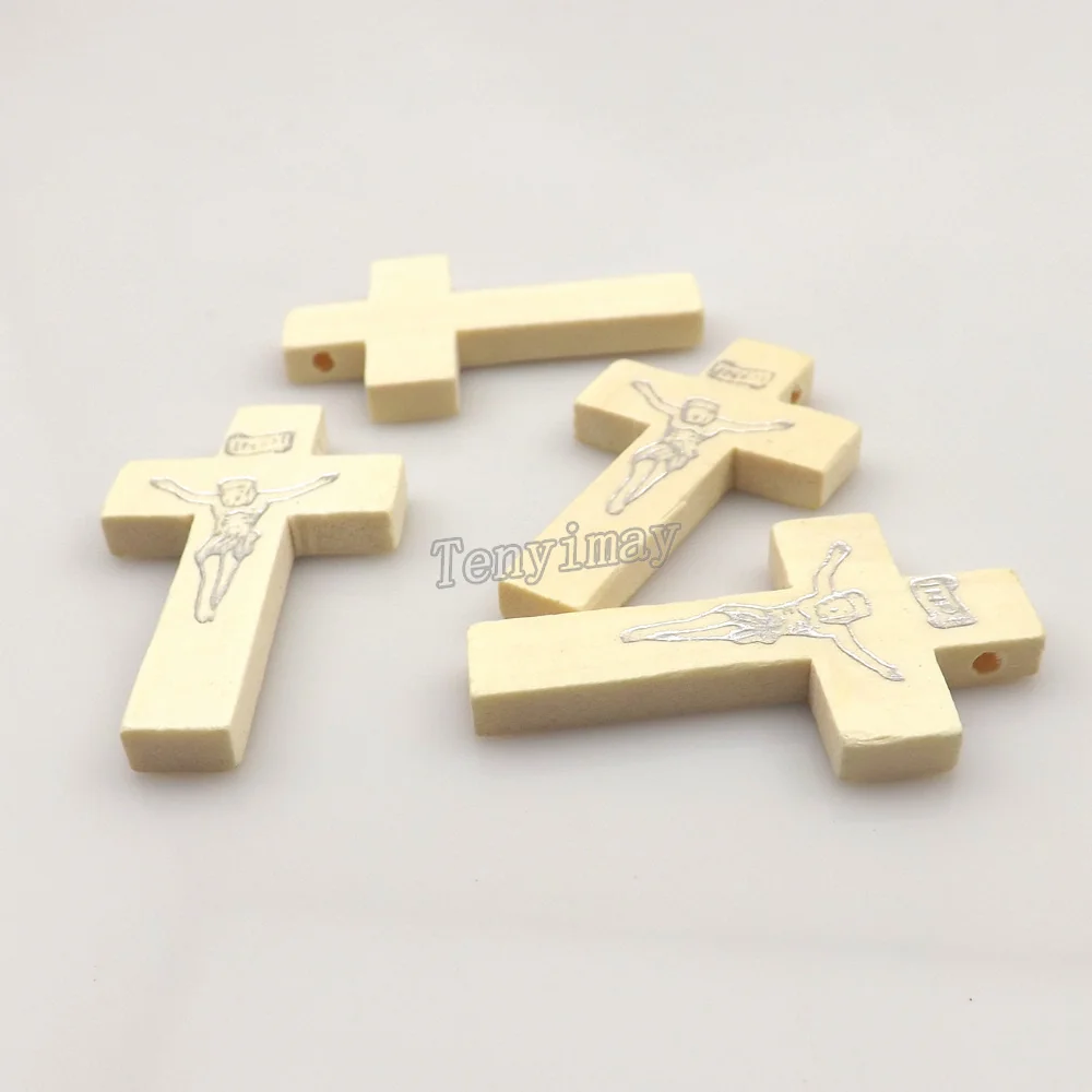 100 шт./лот резной INRI Jesus белый цвет деревянный крест подвеска для DIY 42x15x5mm|pendant