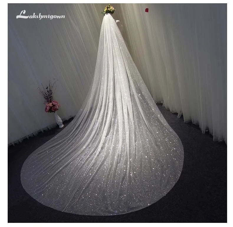 

Luxury Bling Glude Glitter Cut Edge Wedding Veils With Combom Blusher 3 M 3.5m Long Bridal Veil Wedding Accessories