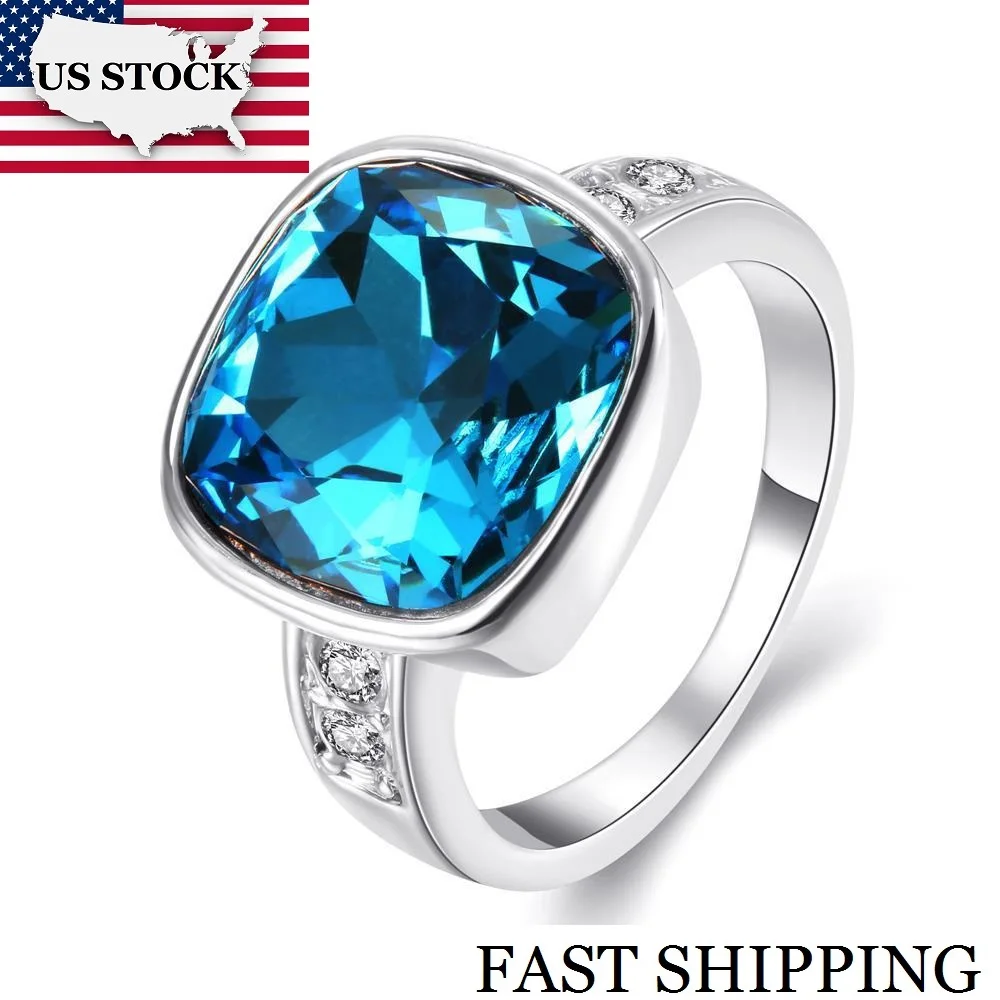 2017 Продвижение Кольца Для Женщин Анель Bague Femme Большой Синий Кольцо с Камнями Delicado