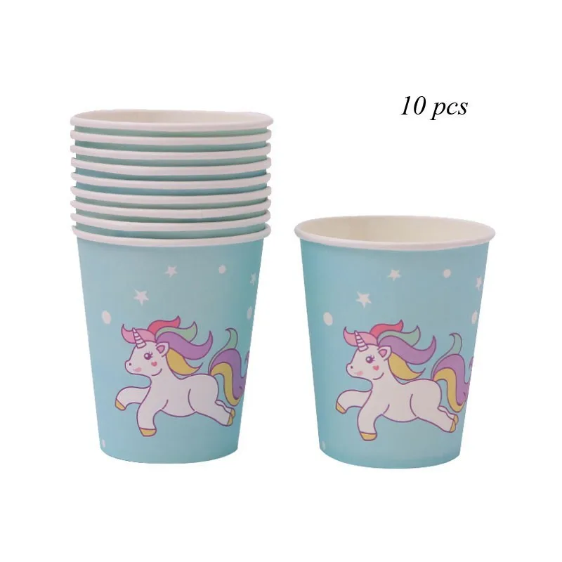 10PCS Blue cups 1 компл. Розовый/Синий Единорог вечерние одноразовые посуда бумажный шарик салфетка/тарелка/чашка детский душ детские предметы для украшения дня рождения - Цвет: 10PCS Blue cups