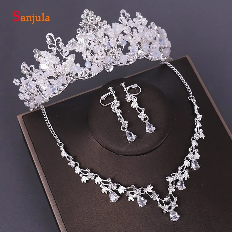 Jewelry Set 4 Новые наборы свадебных ювелирных изделий с кристаллами Жемчуг Свадебные короны и диадемы женские серьги и колье набор женские аксессуары T127 - Окраска металла: Jewelry Set 4