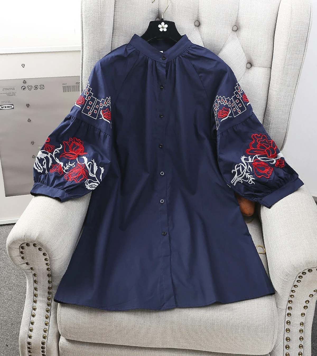 Зима-осень Новое поступление Для женщин Мода Broadcloth Вышивка Цветочный длинная