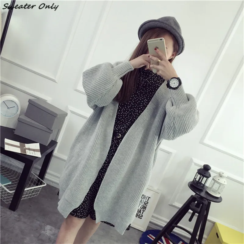 

2016 new hot sale women's autumn winter lantern sleeve loose knit cardigans female woman hem split casual sweaters 4 colors