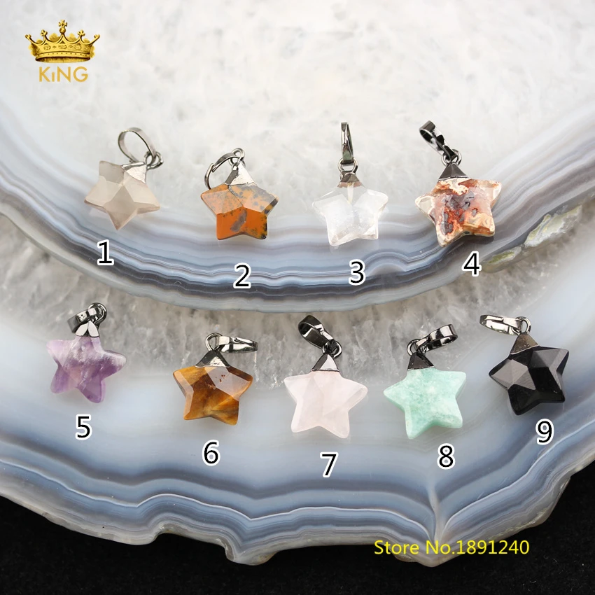 

9 stone choice,10pcs 13mm Natural Gems Faceted Star Shaped Pendants Plated Black Gunmetal Caps Charms Beading Earrings DSS92