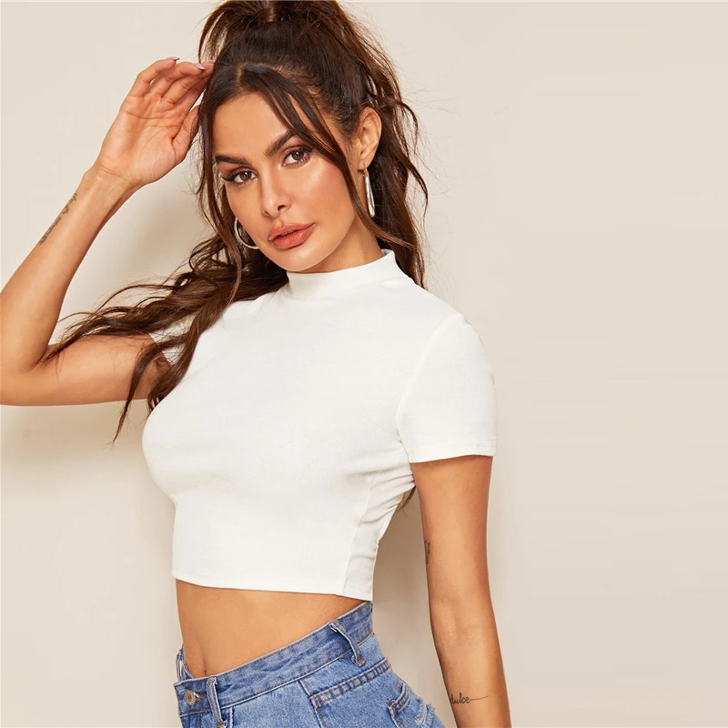 SHEIN Короткий Топ С Перекрещенной Спинкой Женский Летний Черный Топ С Коротким Рукавом